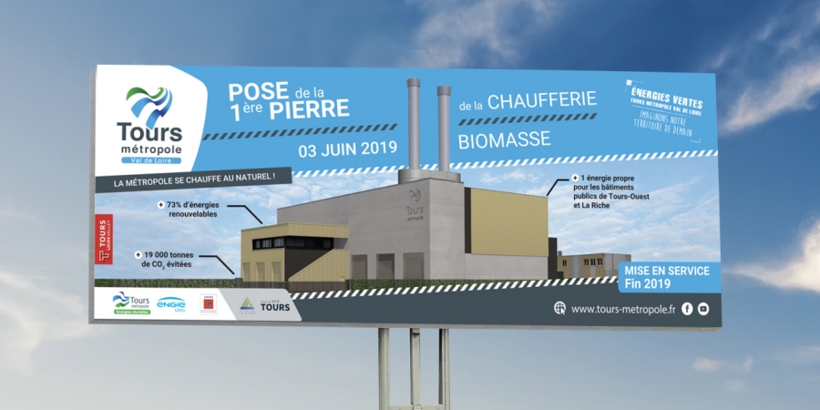 Engie cofely panneau affichage chaufferie biomasse début des travaux Tours métropole